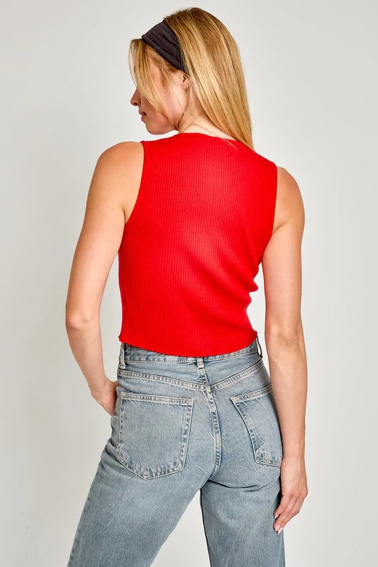 LELIS SATIN BOW DETAIL SLEEVELESS SWEATER TOP
