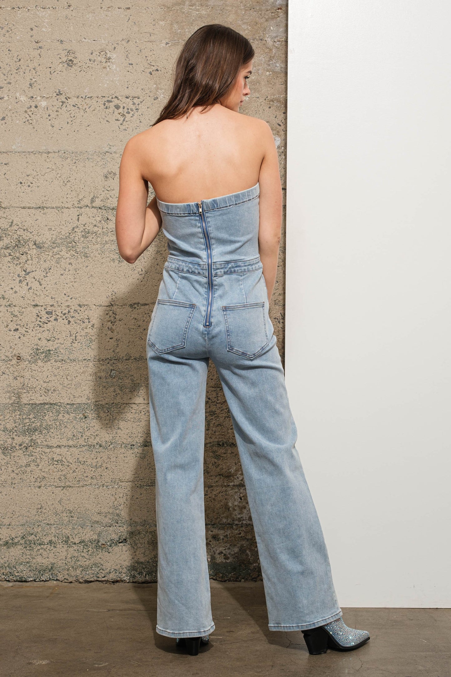 BLUE B | Stretch Denim Tube Jumpsuit