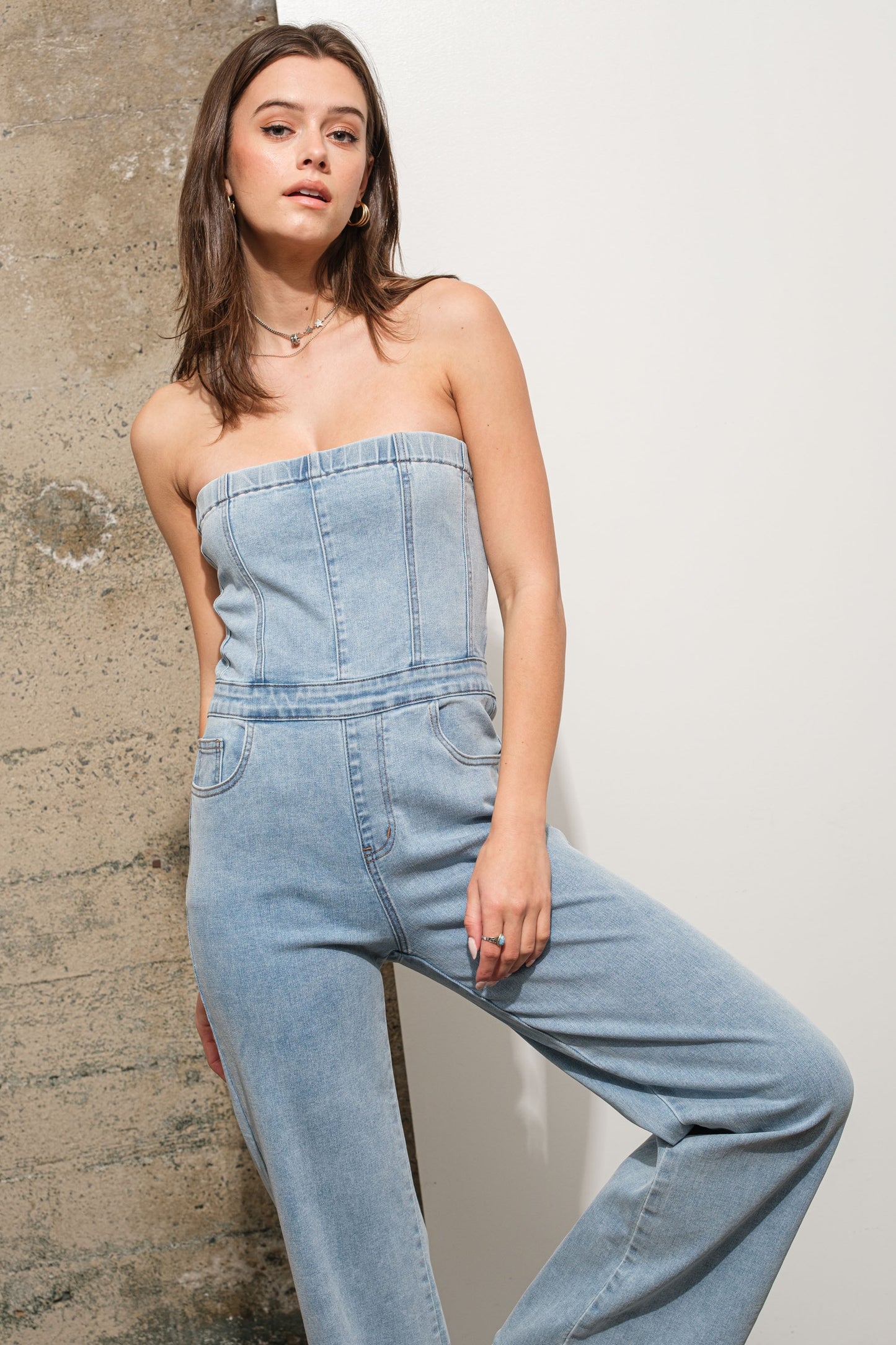 BLUE B | Stretch Denim Tube Jumpsuit