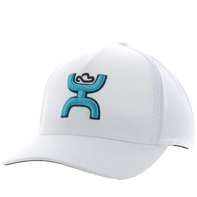 Hooey "Coach" White Hat w/Blue & Charcoal Logo SKU: 2312WH-01
