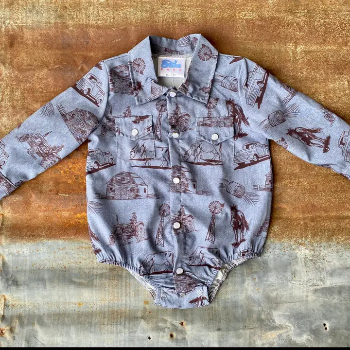 Boys Print Pearl Snap Onesie - SNAP04