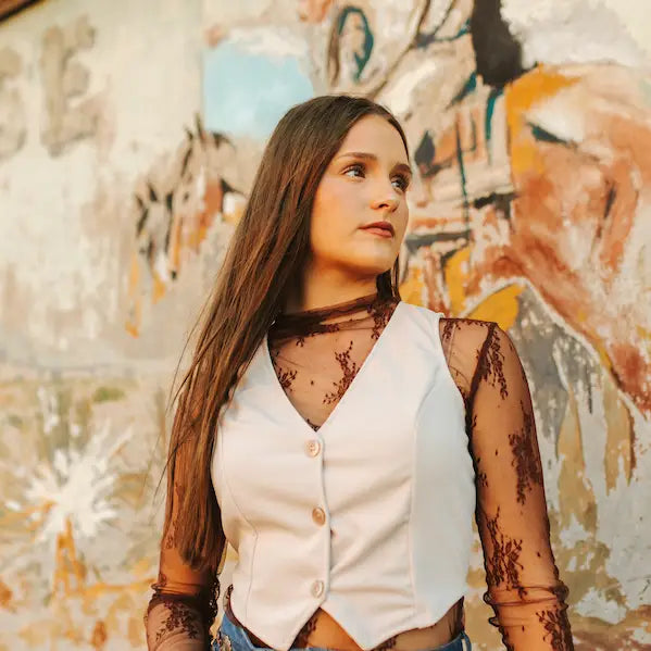 Plus Size Brown Mesh Long Sleeve Stretch Top