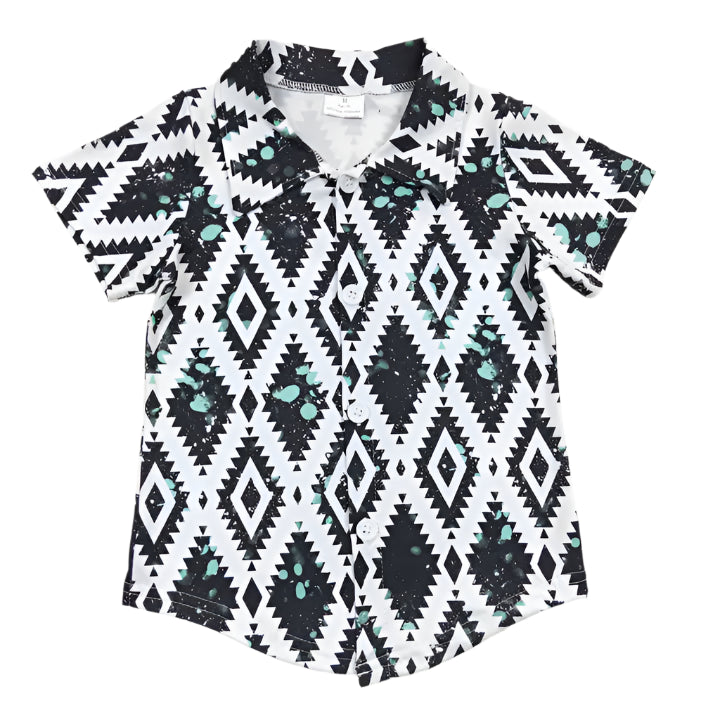 Baby Boys Aztec Blue Short Sleeve Shirts Tops