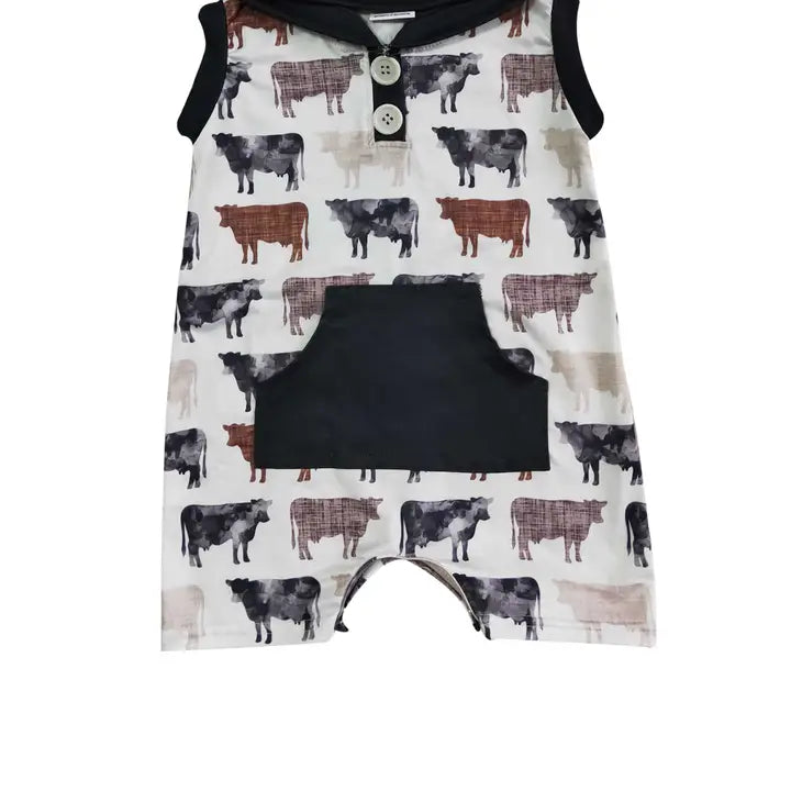 Baby Boys Cow Hoodie Western Romper