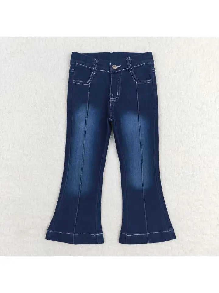 Baby Girls Western Navy Line Bell Flare Denim Pants