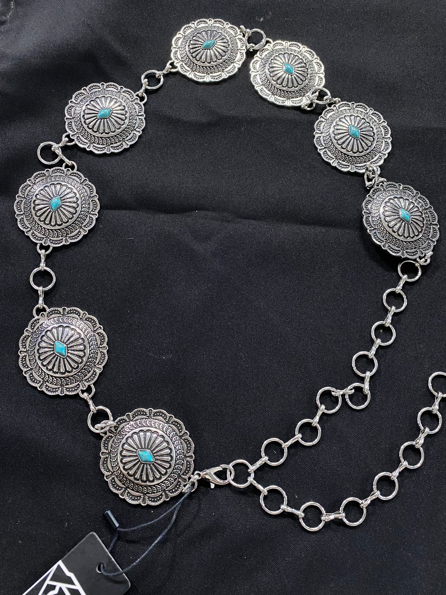 LUCKY & BLESSED TEAL SHINE CONCHO BELT