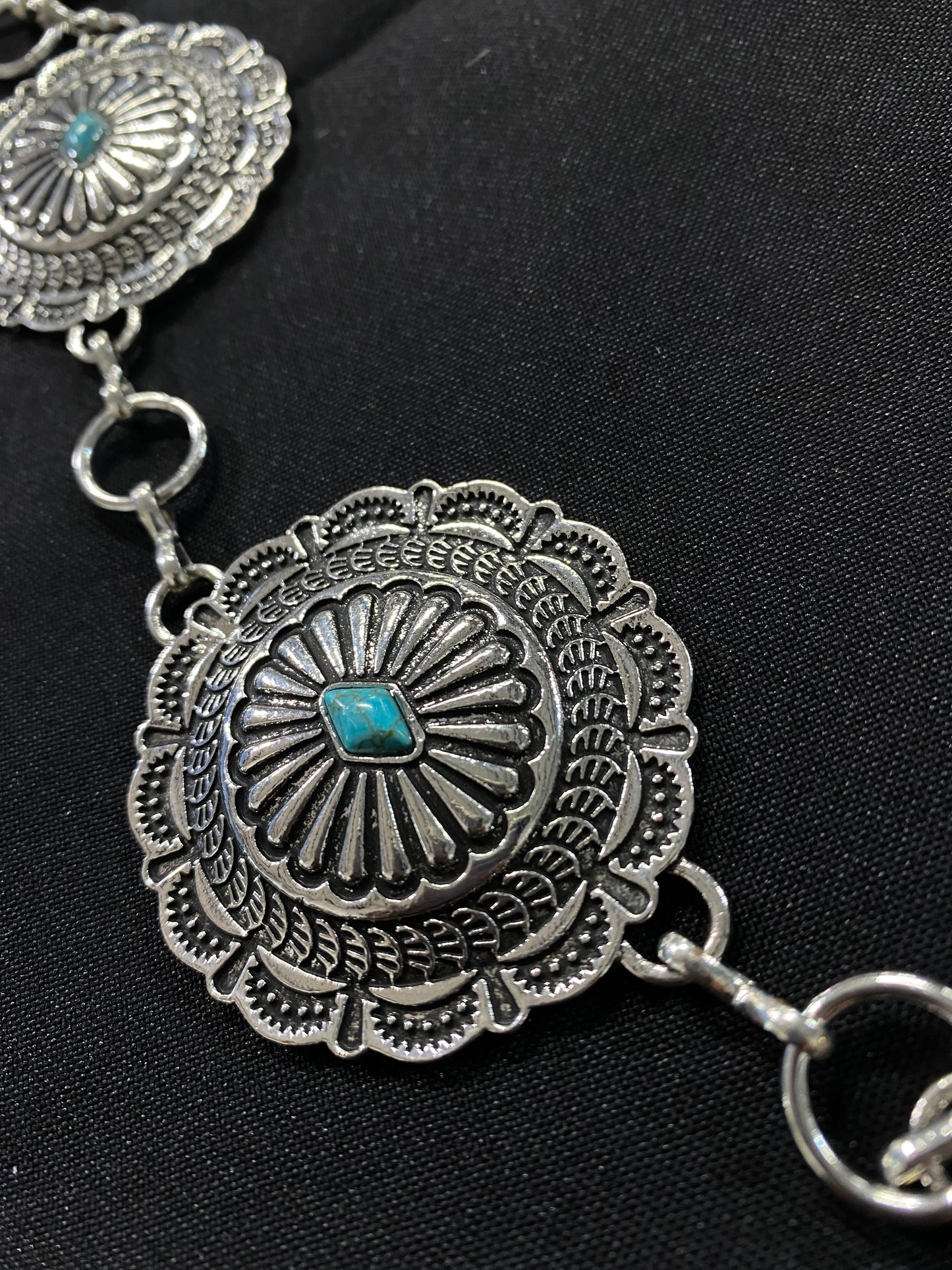 LUCKY & BLESSED TEAL SHINE CONCHO BELT