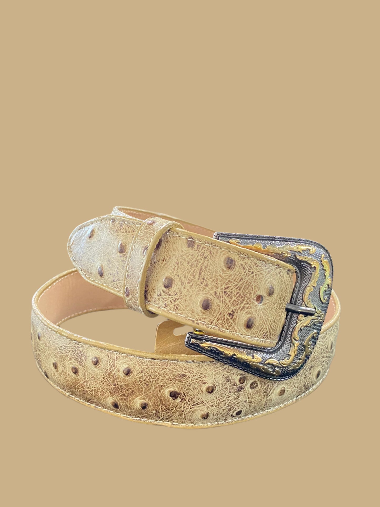 Light butter Men's Western Belt 1 1/2, Cowboy belt Ostrich Tribute Leather
