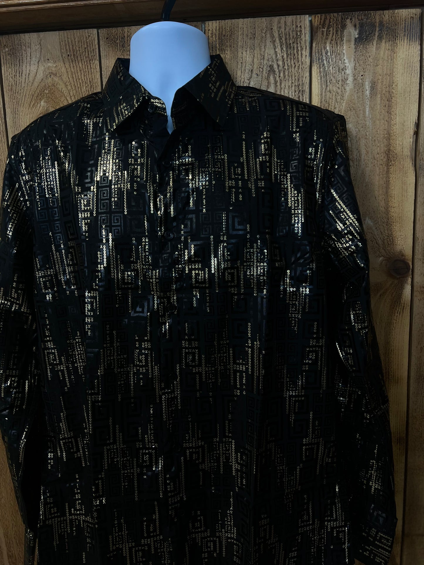 CALVINO PREMIUM QUALITY | BLK & GOLD LONG SLEVE DRESS SHIRT