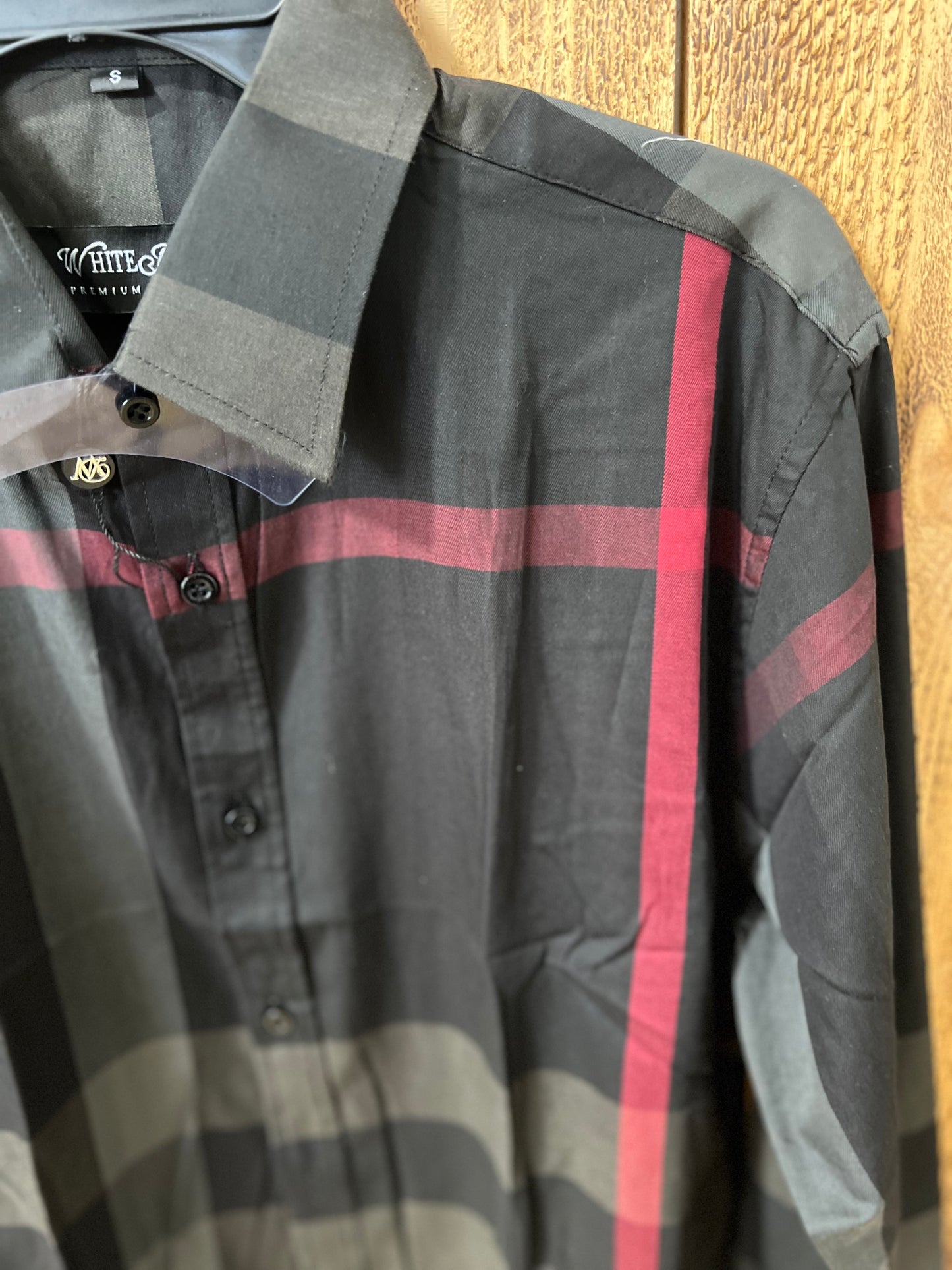 WHITE DENIM PREMIUM QUALITY| BLK & RED DRESS SHIRT