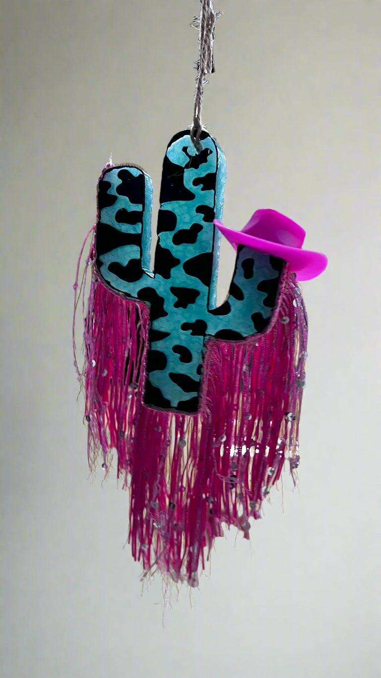Black Teal Fringe Cactus Freshener