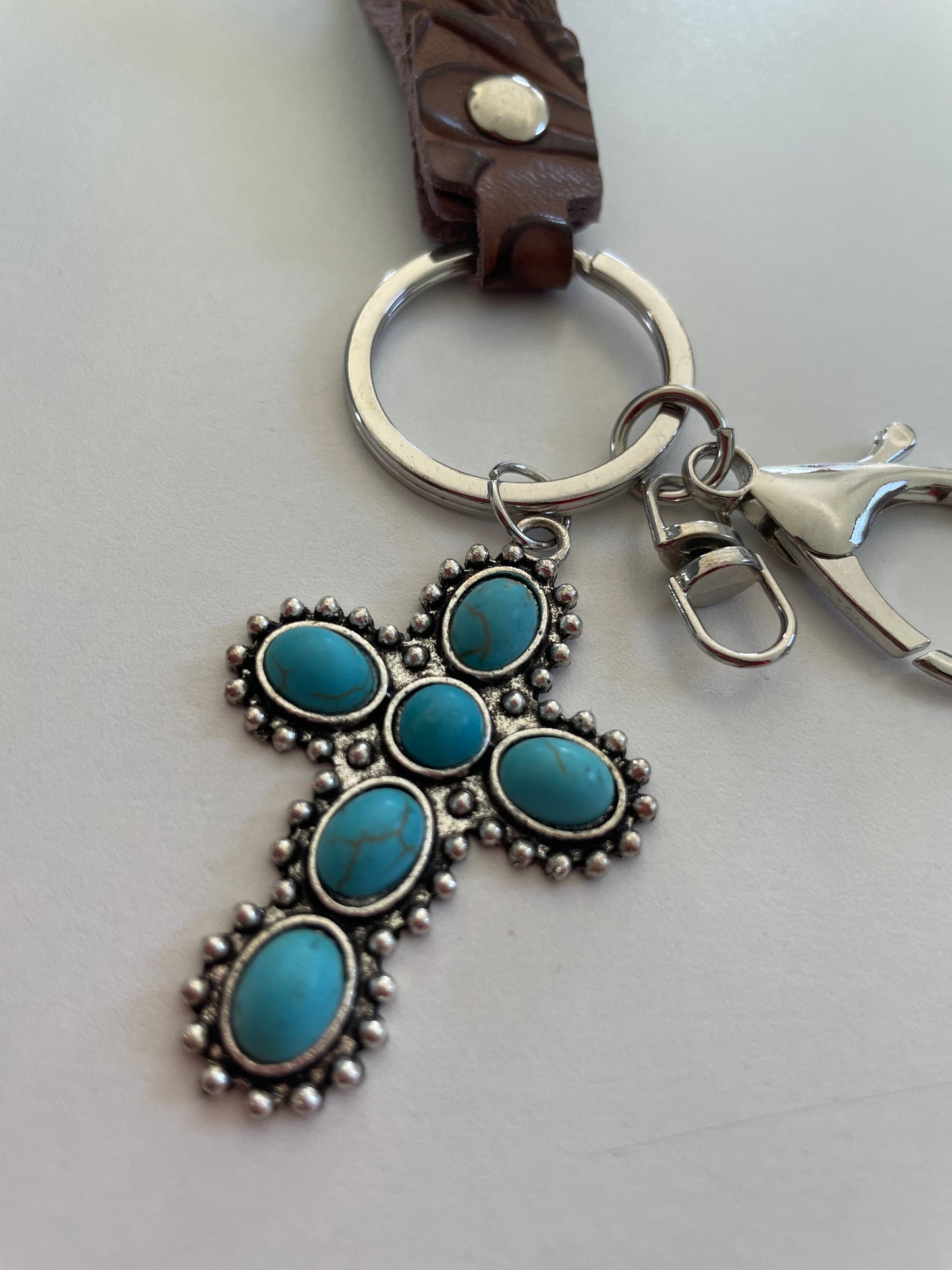 cross leather keychain