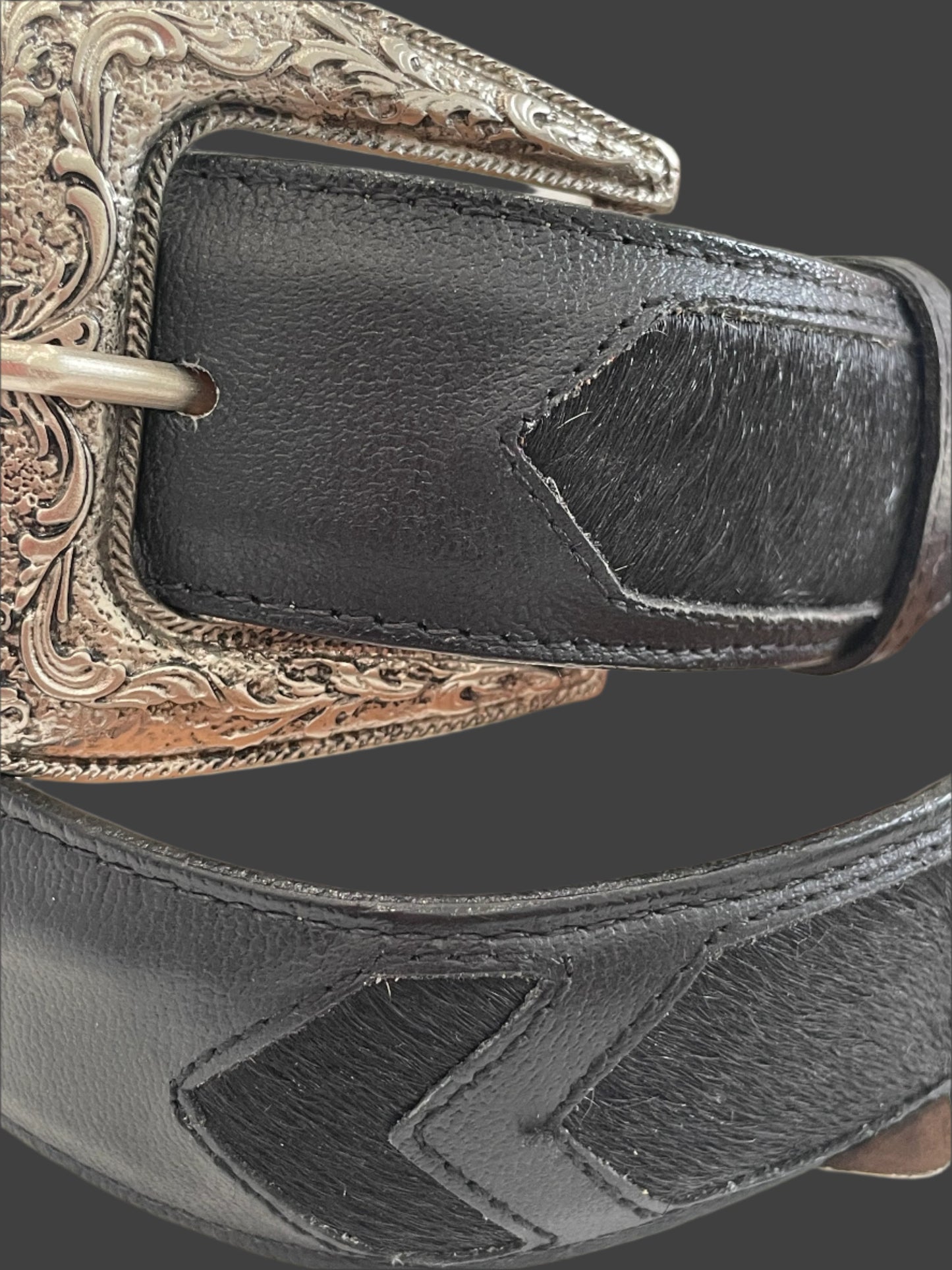 MEN BLACK COWHIDE FAUX BELT