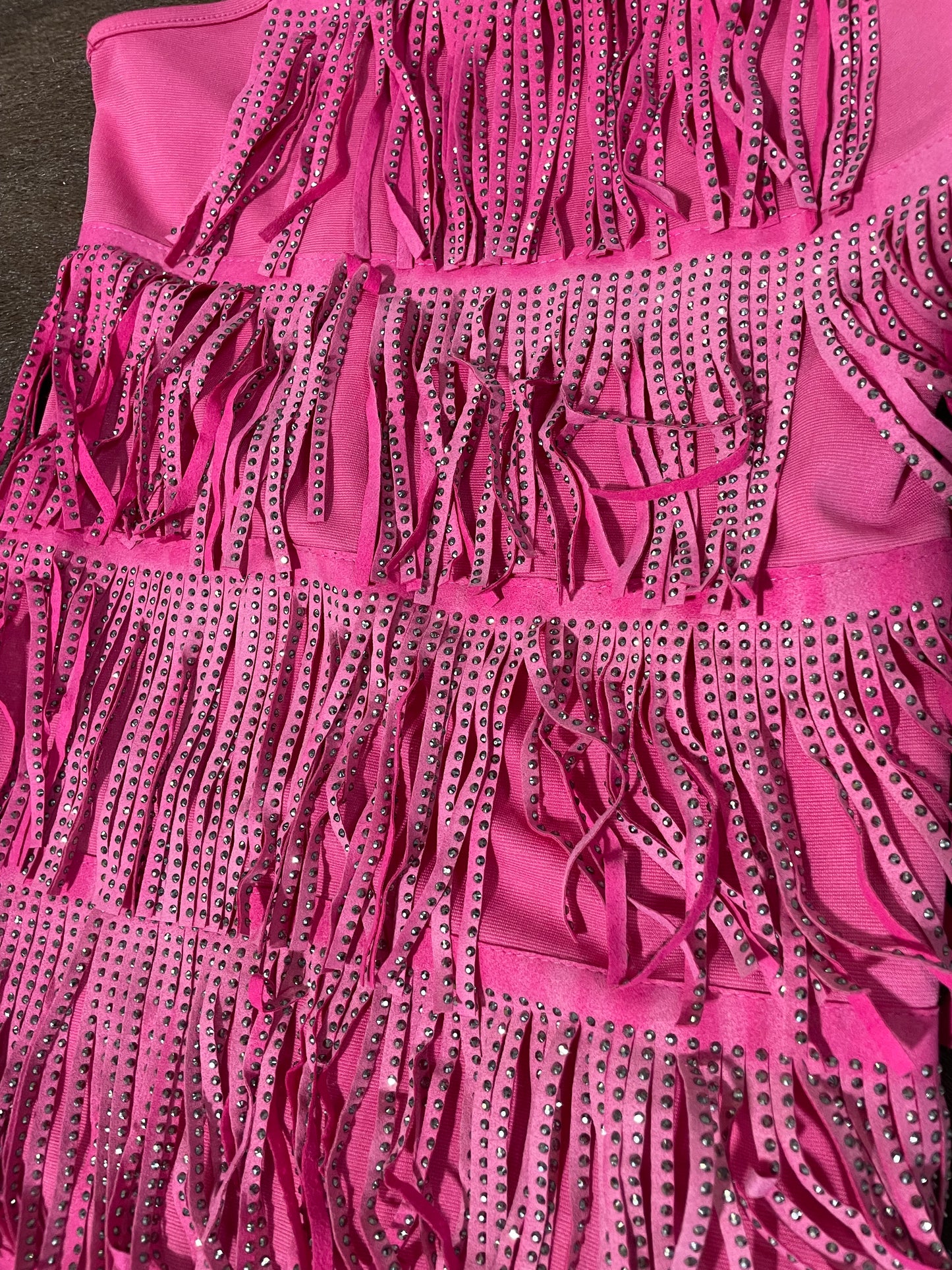 LUCKY & BLESSED SPARKLY PINK FRINGE DRESS