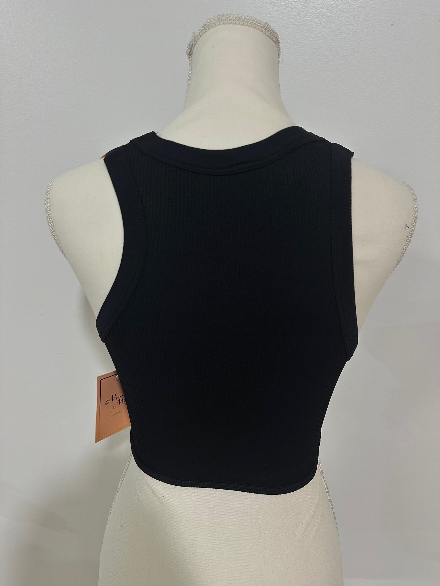 SUPERLINE|TOP W/B RHINESTONE TRIM BLK