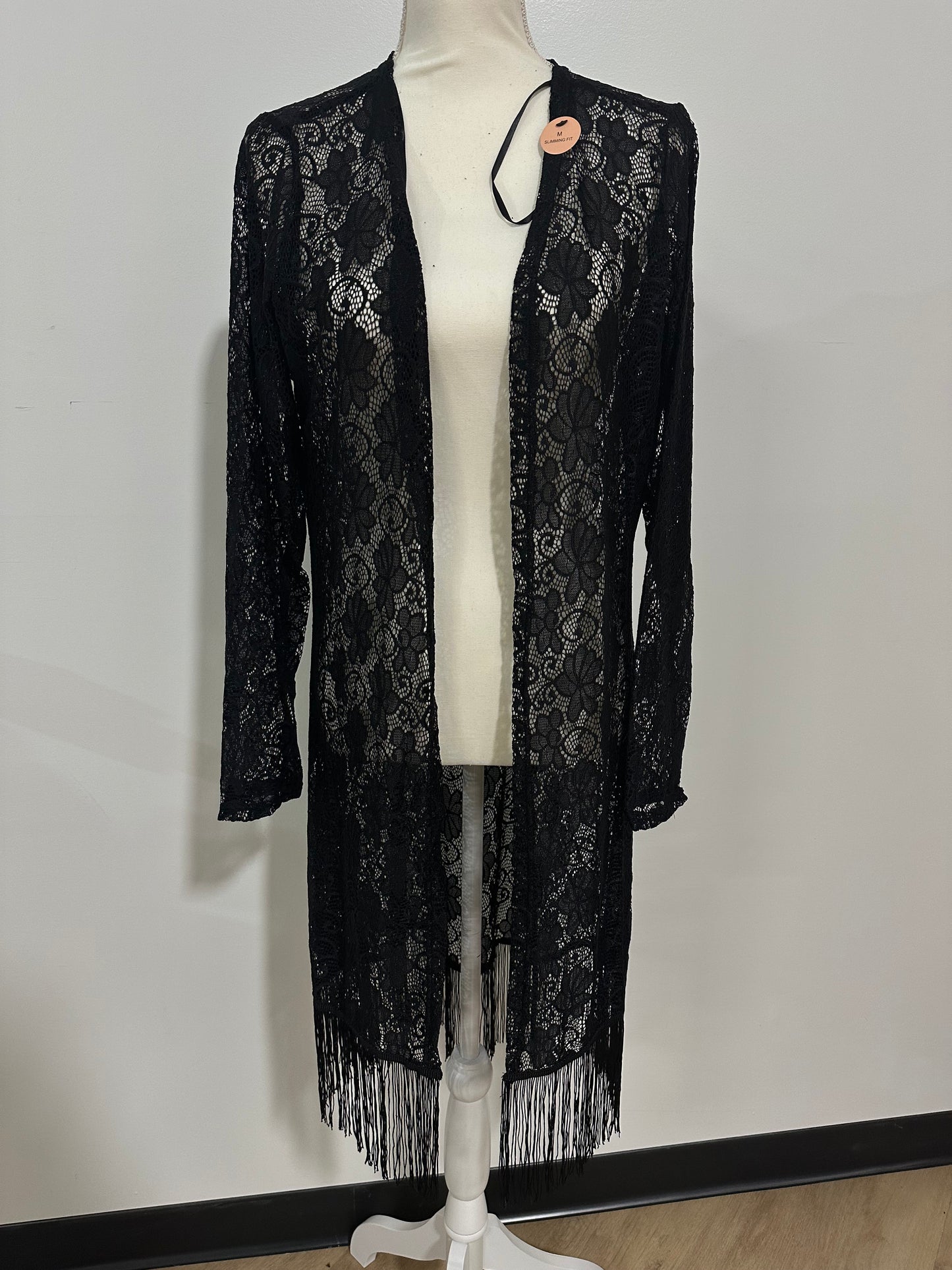 SUPERLINE|SHORT SLEEVE LACE CARDIGAN BLK