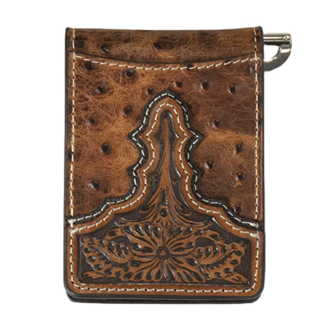 Ariat Men's Floral Embossed Brown Bi-Fold Money Clip A3553302