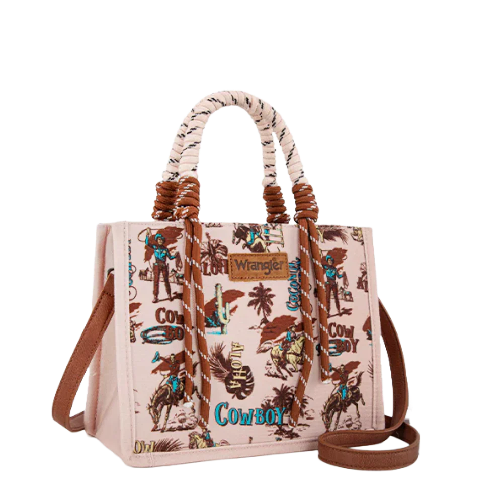 Wrangler Ladies Cowboy Print Dark Pink Tote/Crossbody WG206-8122DPK