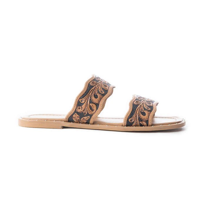 MYRA BAG Santa Fe Daisy Slides In Black & Brown