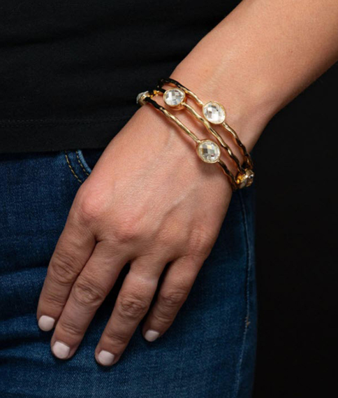 WEST AND CO Set/3 Gold Bangles with RHINESTONE Ovals