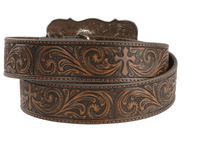Nocona Belt Co. Women's Embossed Leather Cross Buckle Belt