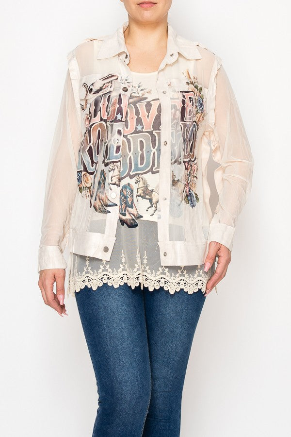 ORIGAMY byvivien |Faux Suede Trimmed Mesh Jacket LOVE RODEO