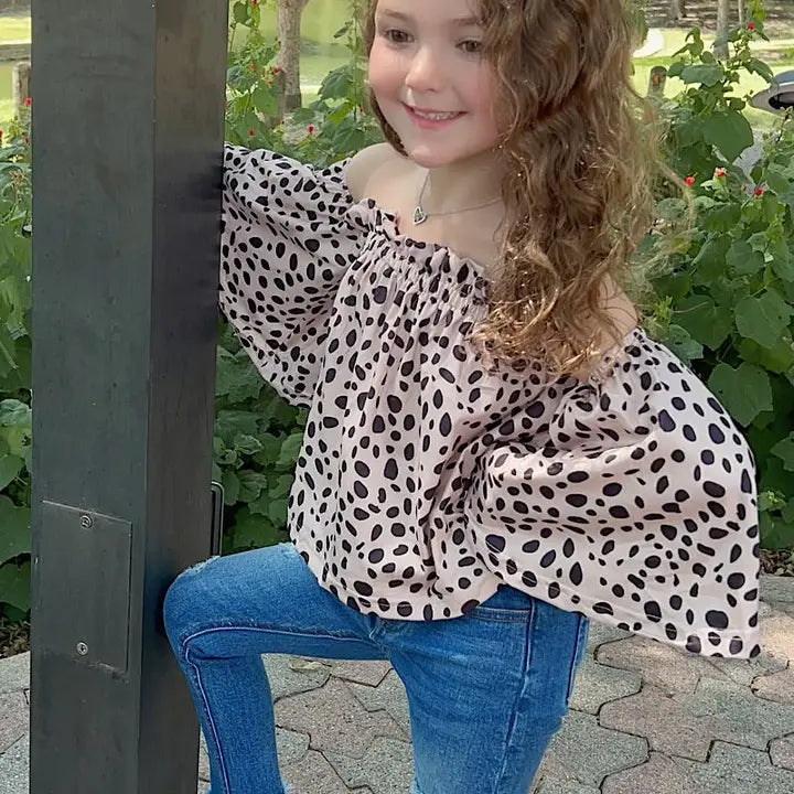 Pink Dalmation Cold Shoulder Top and Bell Sleeve