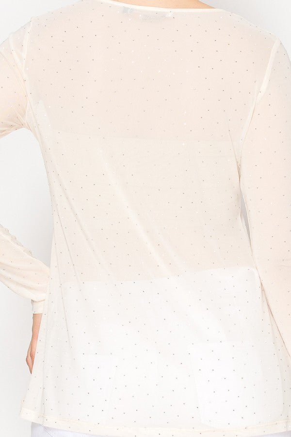ORIGAMI byvivien |Long Sleeved Mesh Top With Sparkly Details BEIGE