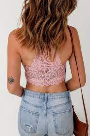 Pink Lace Floral Crochet Spaghetti Strap Bralette