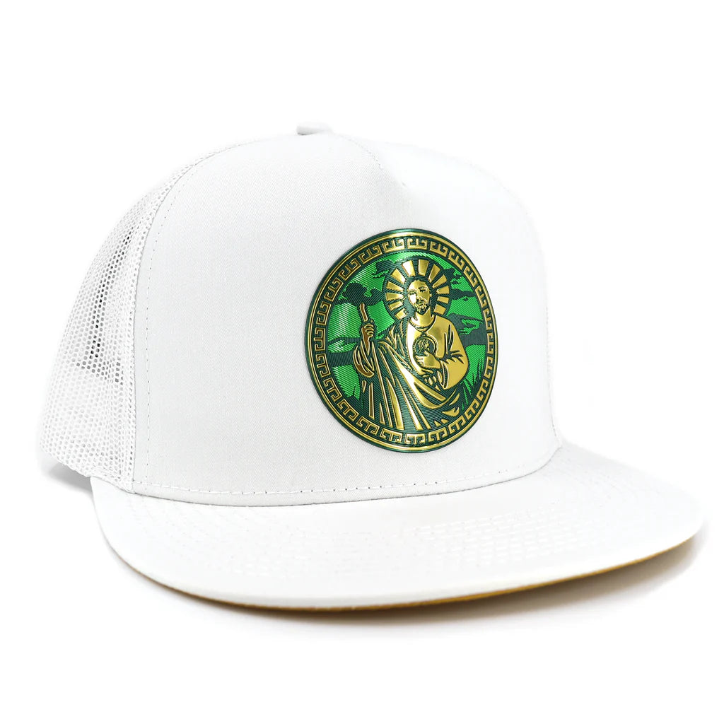 San Judas White flat visor hat / gorra de visera plana