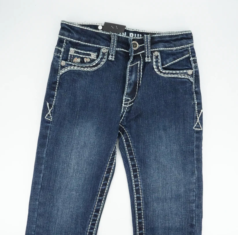 Youth's Western Bull Horseshoe Pocket Medium Blue Straight Jean