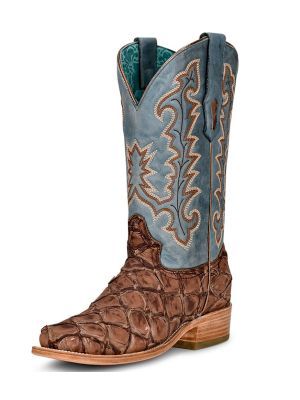 Corral Women's Piracuhu Brown & Blue Exotic Embroidered Western Boots A4205