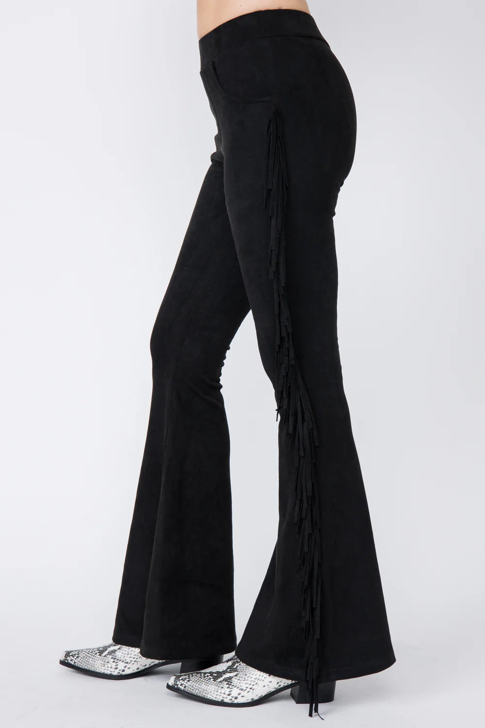 SUEDE FRINGED FLARED PANTS XL