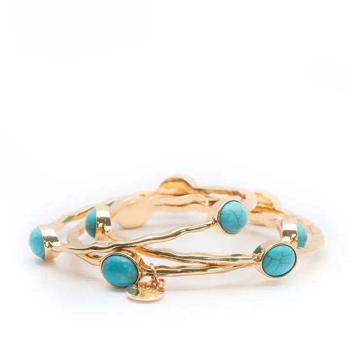 WEST AND CO Set/3 Burnished Gold Bangles with Tq Ovals