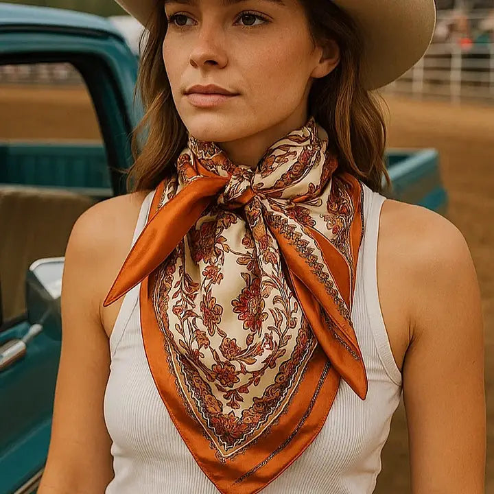 RODEO DRIVE| BURNT ORANGE & TAN WILD RAG/SCARF WR2179