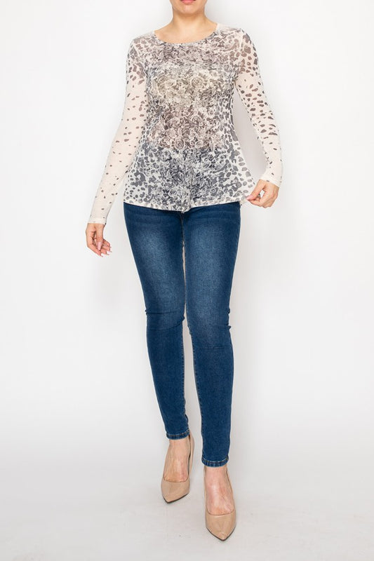 ORIGAMI byvivien |Long Sleeved Mesh Top With Sparkly Details LEO ROSE