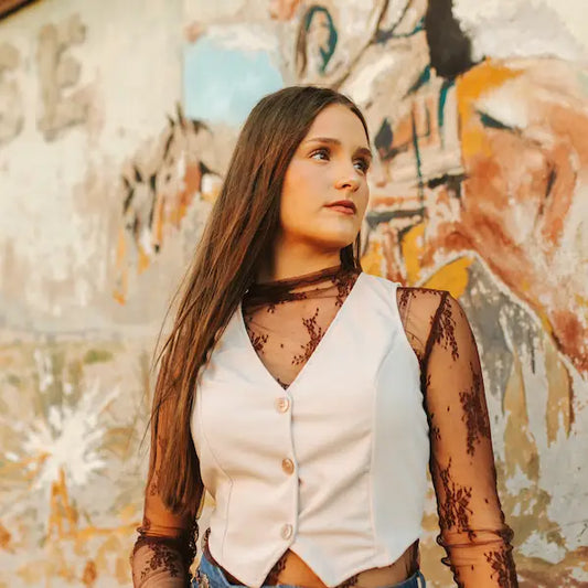 Plus Size Brown Mesh Long Sleeve Stretch Top