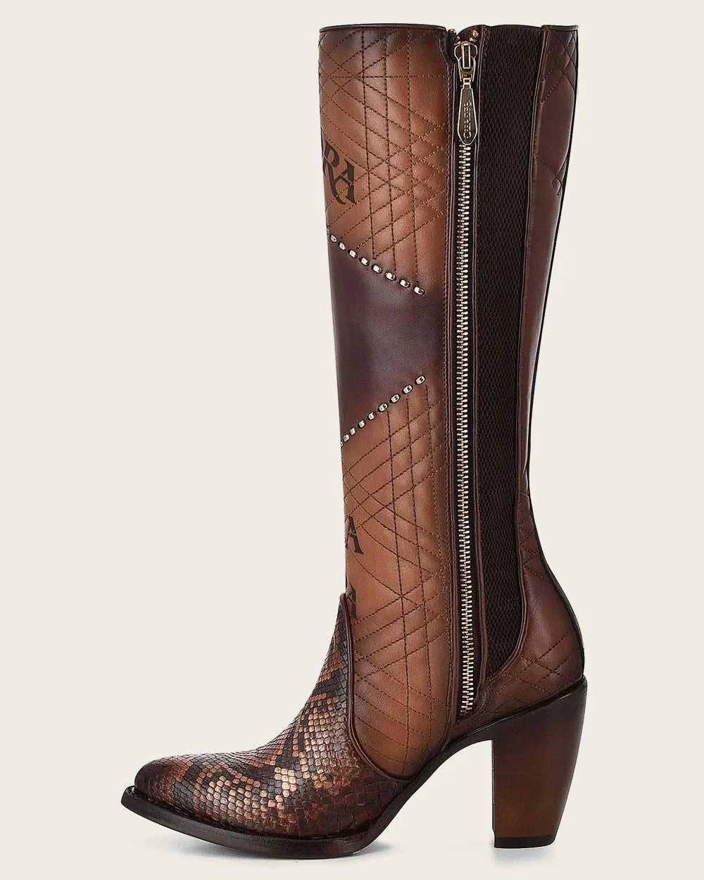 Tall engraved brown exotic boot