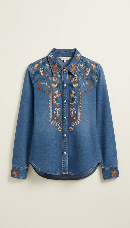 Women's embroidered denim shirt