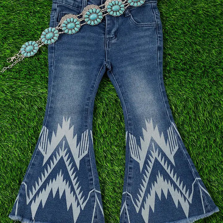 Aztec Printed Bootcut Denim Jeans.