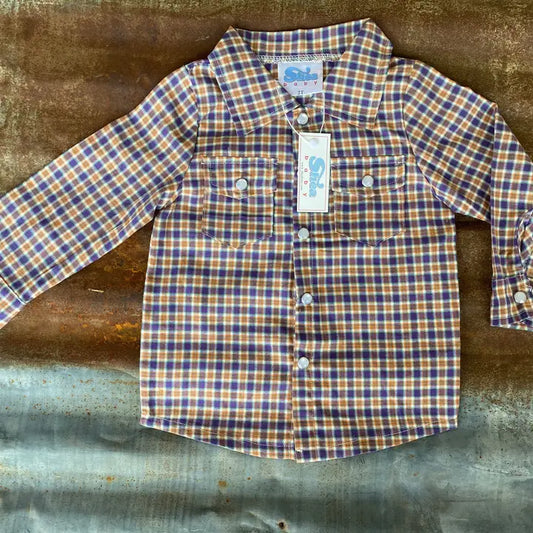 Plaid Long Sleeve Pearl Snap - Purple/Orange