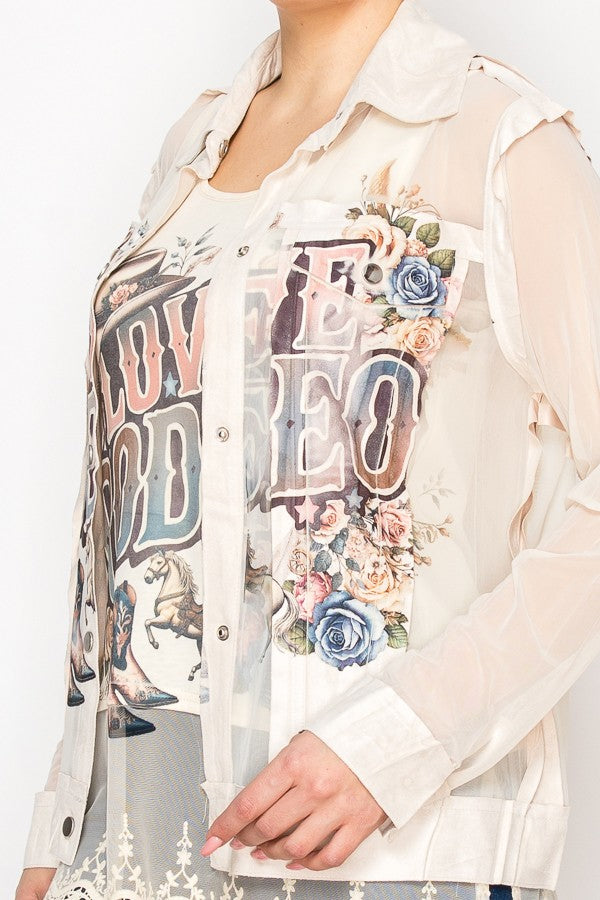 ORIGAMY byvivien |Faux Suede Trimmed Mesh Jacket LOVE RODEO