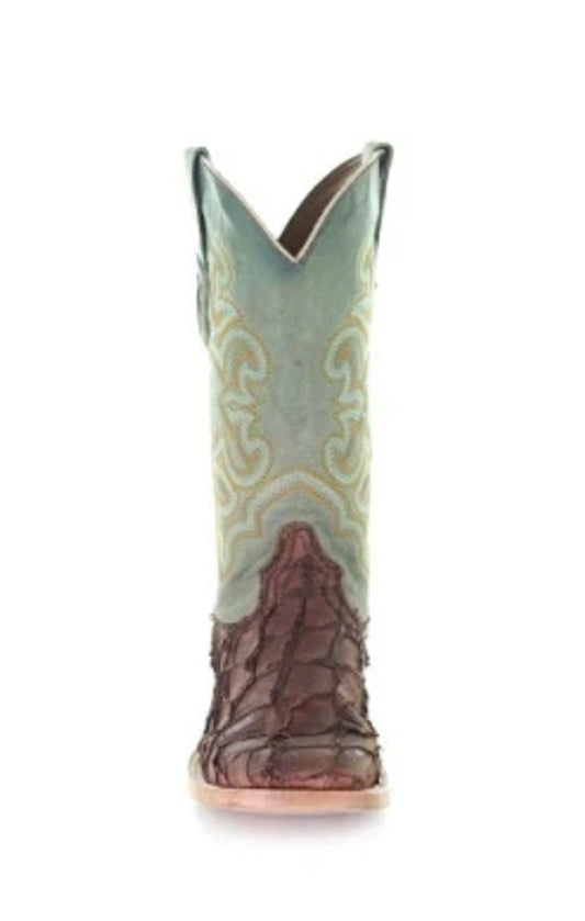 Corral Boots Brown and Turquoise Fish Embroidery Western Boot - A4048