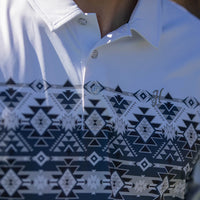 HOOEY "THE WEEKENDER" WHITE / BLUE W/AZTEC PATTERN POLO