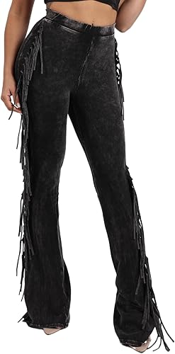 BLACK WASHED FRINGE PANTS