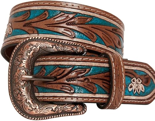 Myra Bag Cobalt Sea Hand-Tooled Leather Belt for Women S-4061