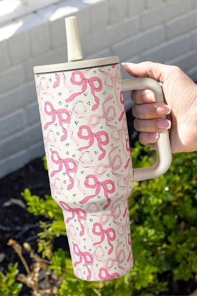 40oz Bow Tiny Heart Flip Straw Handled Vacuum Tumbler Gifts