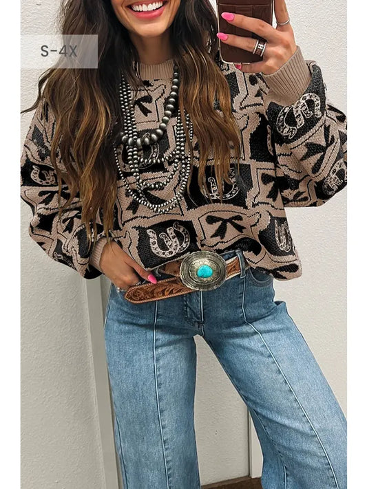 Bows Horseshoes Pattern Western Sweater