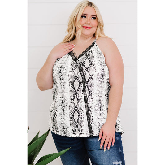 Plus Size Snakeskin Lace Splicing Spaghetti Strap Tank Top