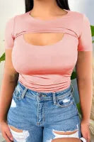 Pink Peekaboo Cut Out Front Plus Size
